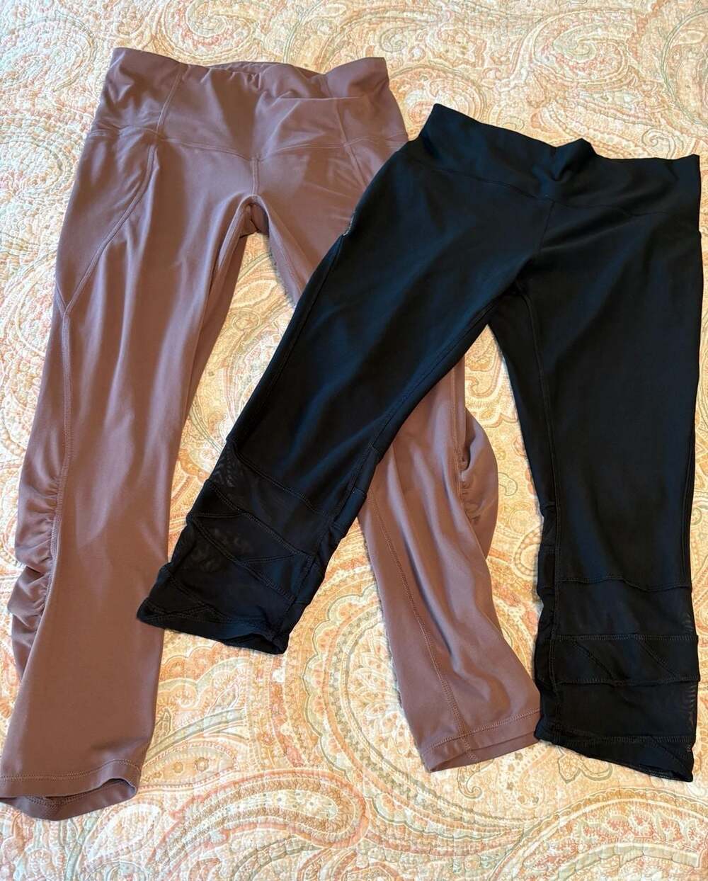 GUC All In Motion Mauve Ruched 7/8 Leggings, XL & RBX black capri leggings, L